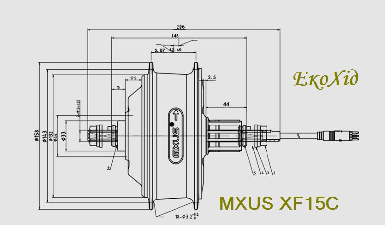 Мотор-колесо редукторне задне під касету MXUS XF15C 500W, 36V, ЕкоХід ...